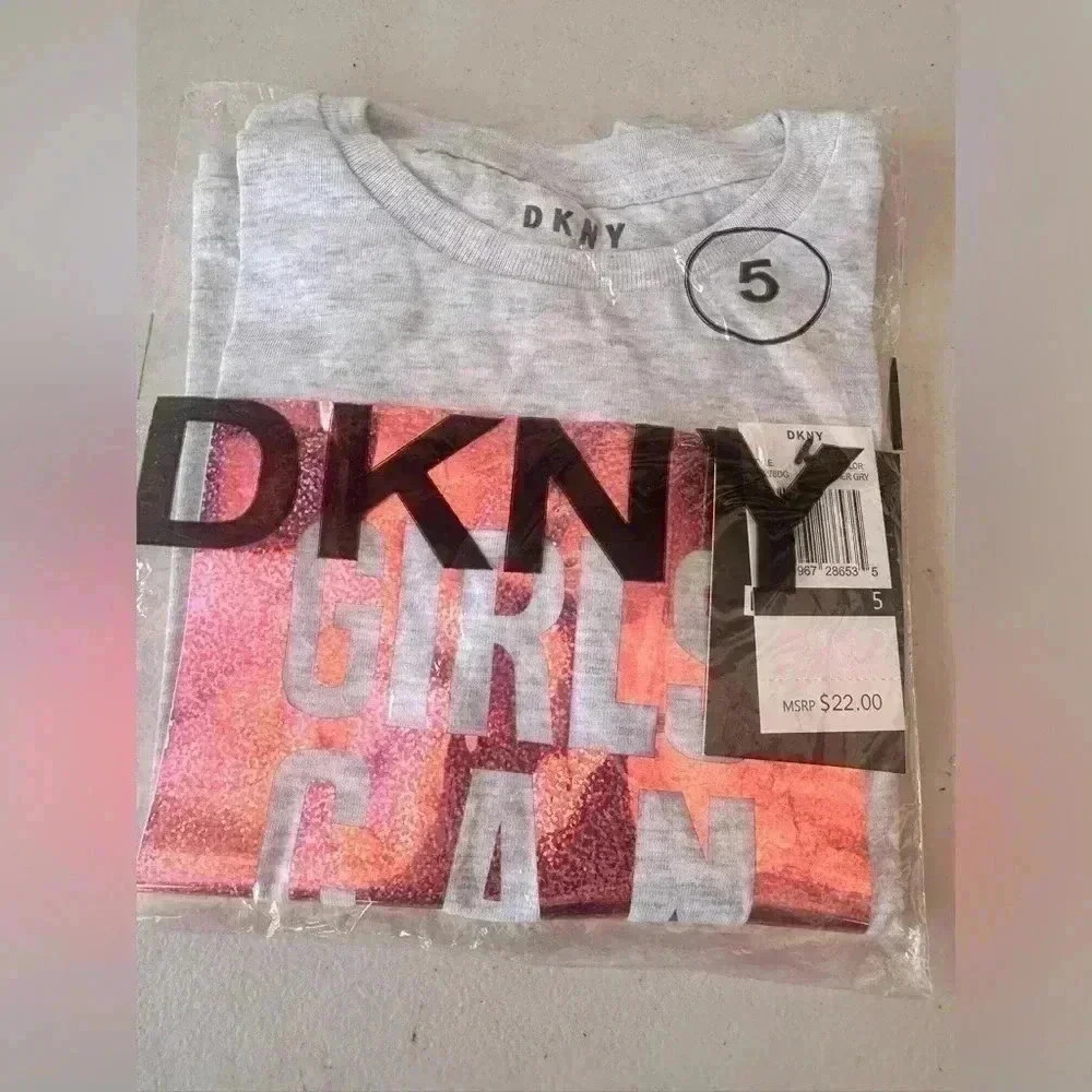 DKNY Girls' Fashion Long Sleeve T-Shirt  Gray Pink Sparking size 5t and Size 6x - Picture 3 of 12